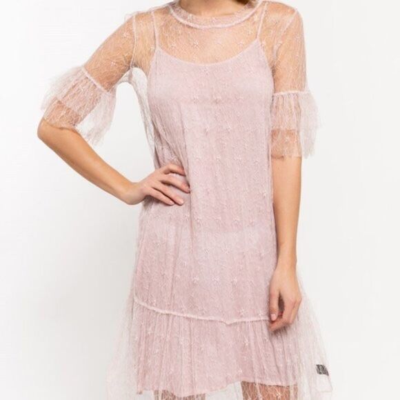 POL Dresses & Skirts - POL Pretty in Pink Lace Lined Dress Medium
